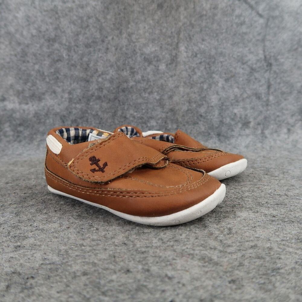 Carters Infant 3 Boat Shoes Finn Baby Brown Anchor Adjustable Strap Comfort Flat